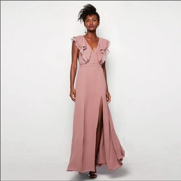 Fame and Partners Dress Wedding Maxi Summer Formal Flowy Blush Olsen Ruffle Gown - Picture 1 of 6